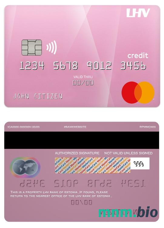 Estonia LHV bank credit przykład karty mastercard w formacie PSD